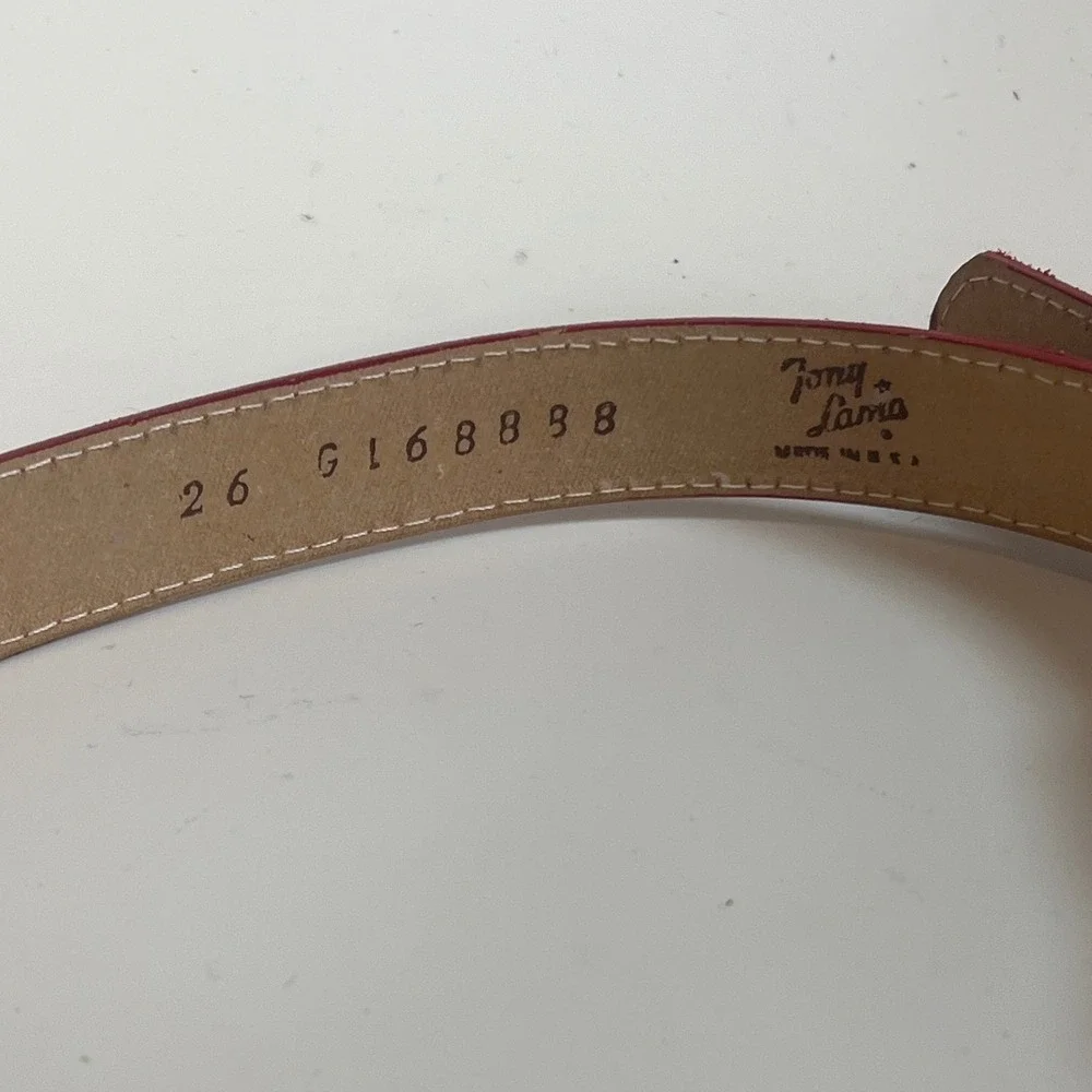 Tony Lama Red Leather Western‎ Belt Womens 26 Silver Buckle USA Made